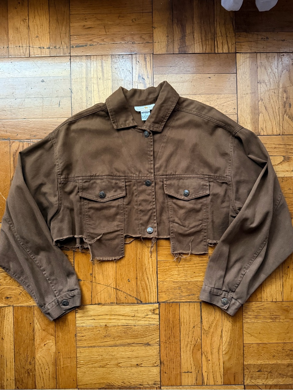 Cropped Raw-Hem Utility Jacket - Brown
